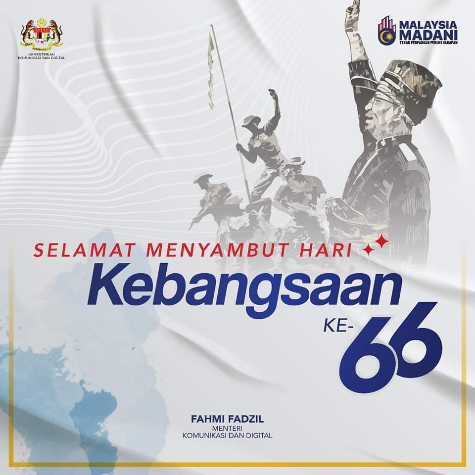 fahmi_fadzil's tweet photo. Selamat menyambut Hari Kebangsaan ke-66! Semoga Malaysia terus maju, makmur, dan kekal sejahtera. 

Jangan lupa saksikan Sambutan Hari Kebangsaan 2023 di Dataran Putrajaya esok yang turut disiarkan secara langsung di RTM. https://t.co/LXfWYpC3Qg