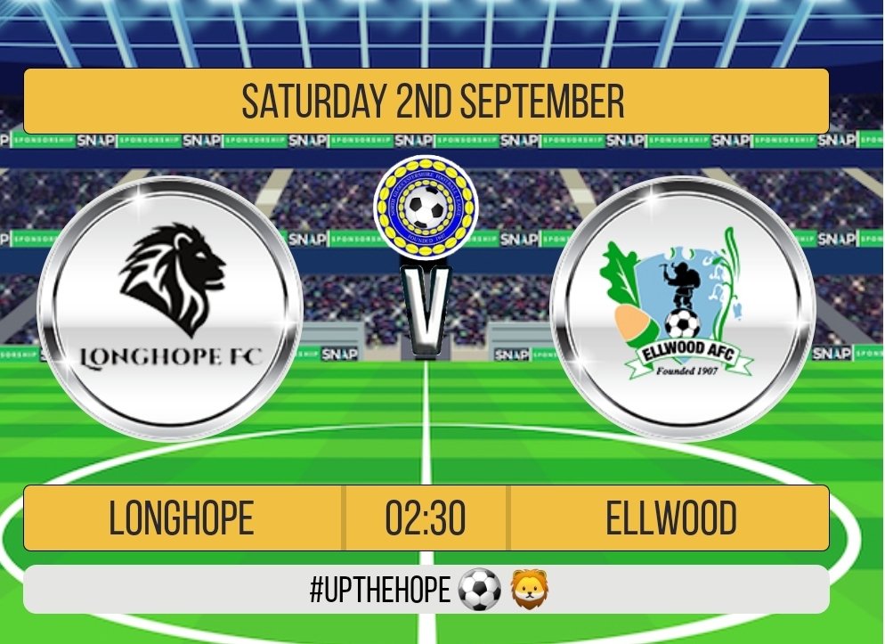 Football is back!!

Our North Gloucestershire League Season starts this Saturday.

⚽️ Vs <a href="/EllwoodAFC/">Ellwood AFC ⚽️</a> Res.

📍 Longhope Recreation Ground 

⏰️ Kick off 2.30

🍻 Bar Open

🏆  <a href="/NorthGlosLeague/">North Glos League</a> 2

📺 <a href="/SkySports/">Sky Sports</a> available inside the bar

<a href="/SevernSport/">Severn Sport</a>

🦁 ⚽️ #UpTheHope 🔵 ⚫️