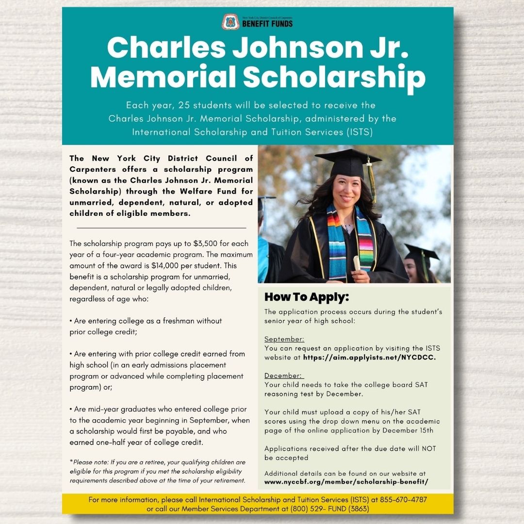 NYCDCCBF's tweet photo. We’d like to remind you that the #NYCDCC Welfare Fund offers the Charles Johnson Jr. Memorial Scholarship to 25 eligible students each year. The program pays up to $3,500 for each year of a four year-academic program, with a maximum amount of $14,000 total per student. https://t.co/KDA9WMcAyE