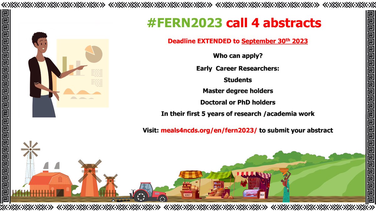 HD4HL_Ghana's tweet photo. 📢Great news‼️
The #Call4Abstracts for #FERN2023 conference has been extended to 30th September, 2023.
Share your #Researchwork with us.
#EarlyCarrierResearchers
✅Doctoral or PhD
✅Master Degree holders
✅Students
Submit your abstract now‼️
@👉https://t.co/jZQWNYvmN8 https://t.co/tmIwsdSGiE
