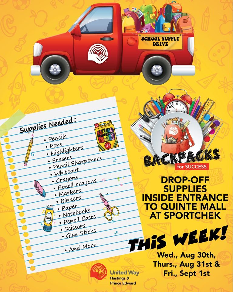Cool 100.1 FM (@cool100fm) on Twitter photo Help <a href="/unitedwayhpe/">United Way HPE</a> "Stuff The Truck"! Backpacks for Success is holding a Supply Drive and you can drop-off supplies inside <a href="/quintemall/">Quinte Mall</a> at Sport Chek starting today and going until Friday! Help <a href="/unitedwayhpe/">United Way HPE</a> "Stuff The Truck"! Backpacks for Success is holding a Supply Drive and you can drop-off supplies inside <a href="/quintemall/">Quinte Mall</a> at Sport Chek starting today and going until Friday!