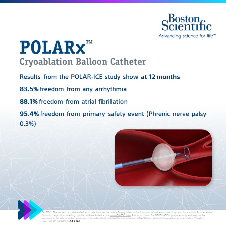 BSC_EU_Heart's tweet photo. Exciting new data from prospective, multi-center POLAR ICE study presented by Dr. @ArminLuik at #ESCCongress!
Long-term outcomes for PVI with #POLARx Cryoablation balloon in 399 patients demonstrated high effectiveness and safety.
#BSCEMEA #Epeeps https://t.co/ZbSpD5MI1v