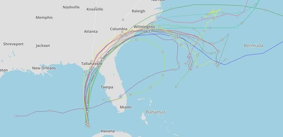 Whatthefarkas's tweet photo. All paths on the Hurricane Idalia spaghetti models lead to a night with no Wi-Fi and thus no Rocket League. 

You don’t know my pain. https://t.co/Pwy9kcVTKr