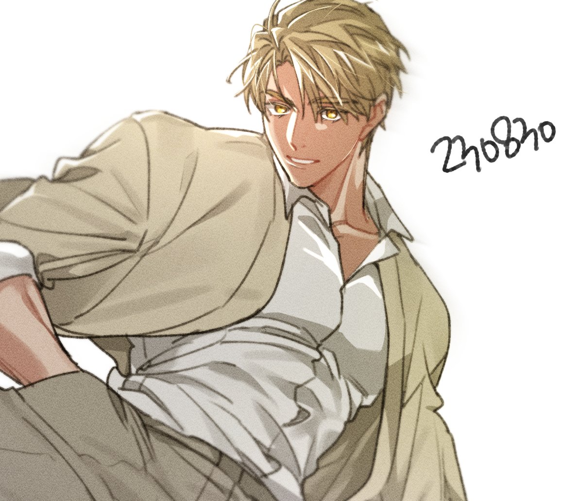 1boy male focus blonde hair solo shirt pants jacket  illustration images