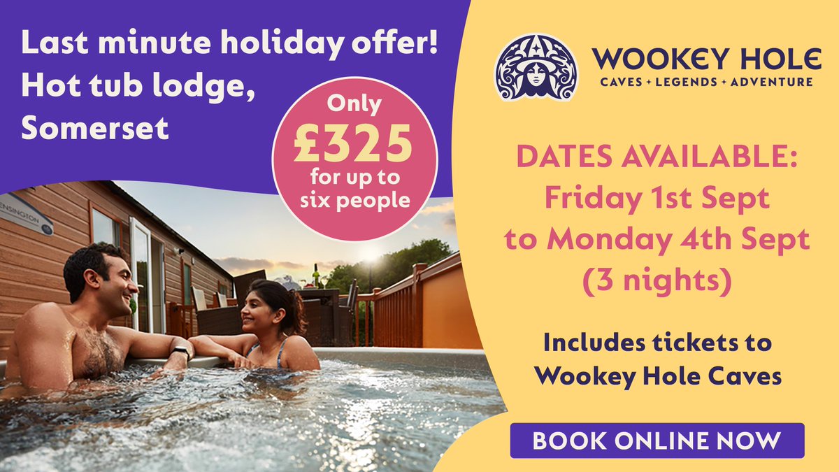 ⚠️ Last-minute cancellation offer! ⚠️

Only £325 for a Hot Tub Lodge at the Fabulous Wookey Hole for up to 6 people. Plus Park tickets. Get in quick! ✨

Book at mendipviewlodges.co.uk or call us now: 01749 672243

#wookeyhole #ukbreaks #staycation #summer #hottub #lodge
