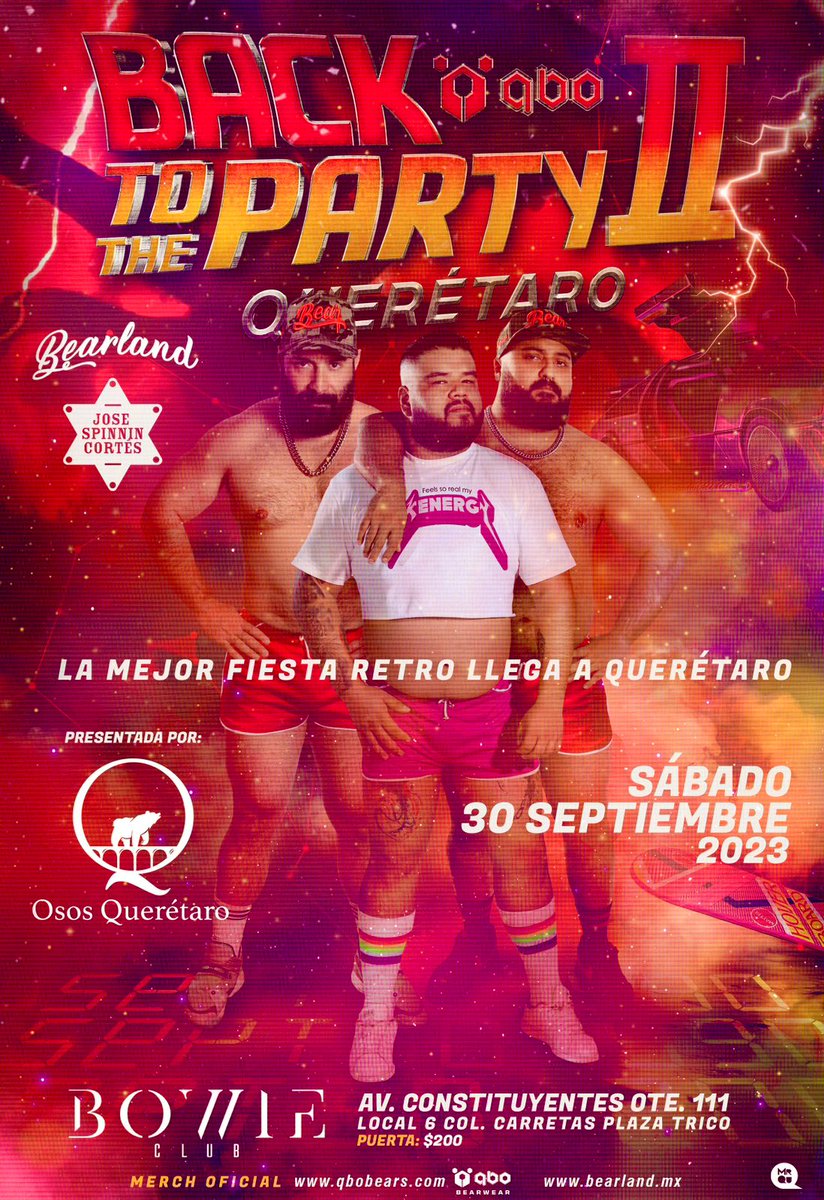 OsosQueretaro's tweet photo. FIESTA SÁBADO 30 SEPTIEMBRE #BOWIECLUB #BACKtothePartyII #QboBearwear #BearlandMx #OsosQuerétaro #OsosMexico #BearParty #BearEvents
#queretarobear #queretosos #bearqro #bearqueretaro #ososmexico #bear #mexicobear #osolatino #gaycdmx
#queregay #gayqueretaro #queretarogay #qrogay https://t.co/Z57eZVgMbX