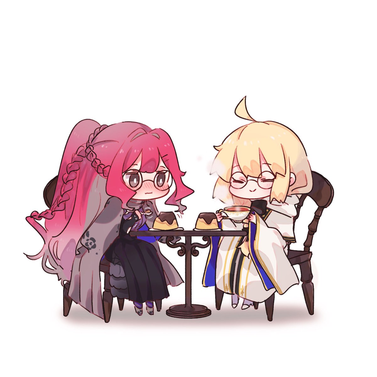 fairy knight tristan (fate) ,morgan le fay (fate) blonde hair food glasses ahoge cup pink hair 1boy  illustration images