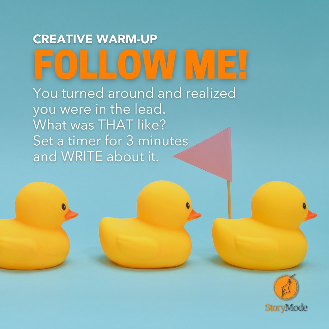 instorymode's tweet image. Suddenly, you were the leader. What was THAT like? Set a timer for 3 minutes and WRITE about it. In Story Mode Circle, we use prompts like this to find our stories and use them for good. Join us! #RefuseToBeBoring #GetInStoryMode #creativewarmup instorymode.com/circle-solo/