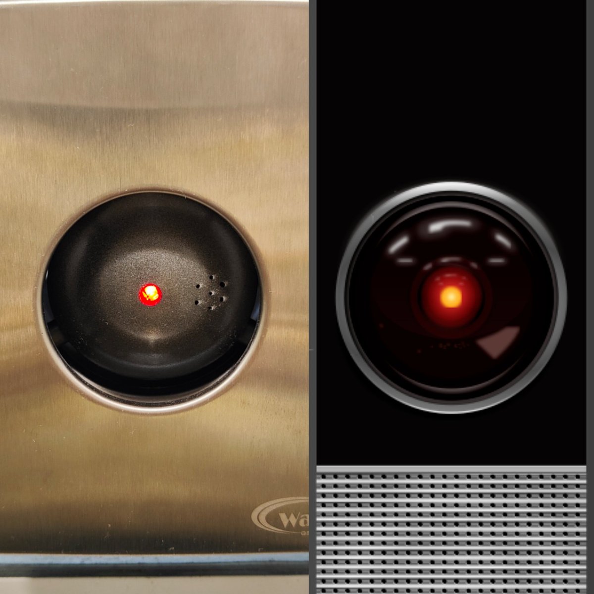 nikwitter's tweet photo. I swear this always feels creepy. Left is the eye that watches me as I'm in the loo and right is HAL 9000 from Scifi classic 2001 Space Odyssey.

I wonder what it does? Is Big Brother Watching? Is it measuring my ppm or spm (pees per min or shits per min)? https://t.co/2Smn9CwsNR