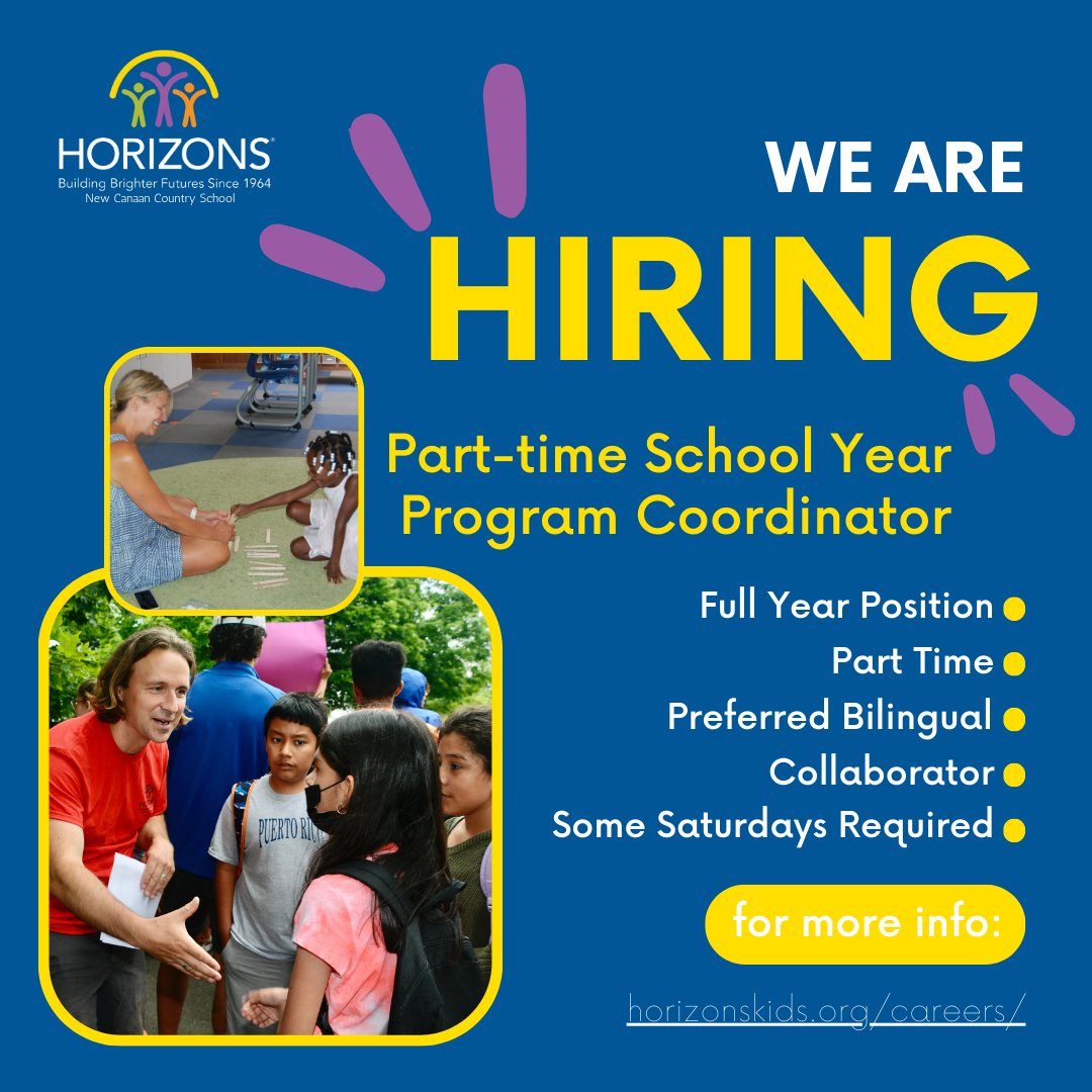 Horizons is looking for a Part-Time School Year Program Coordinator.If you are interested, please read more and apply here: horizonskids.org/careers/part-t…