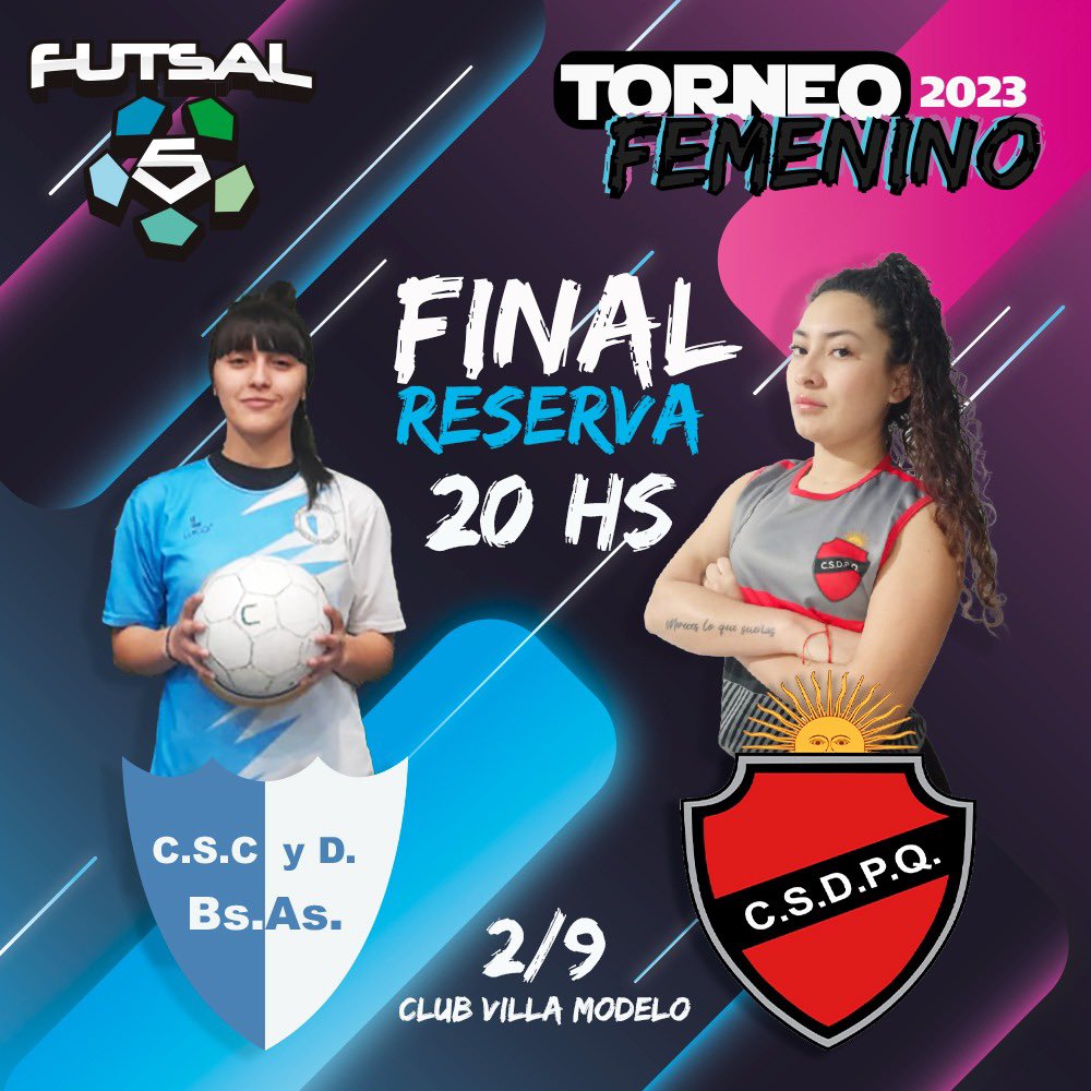 #TorneoAperturaFem | Final 🏆

🗓️ Sábado 2/9
🏟️ Villa Modelo 
🏅 RESERVA 
Buenos Aires 🆚 Quintana 1
🕣 20hs

🏅 1RA DIVISION
Buenos Aires 🆚 Siglo XX 
🕣 21hs 

🎫 $700 (ÚNICAMENTE ANTICIPADAS)