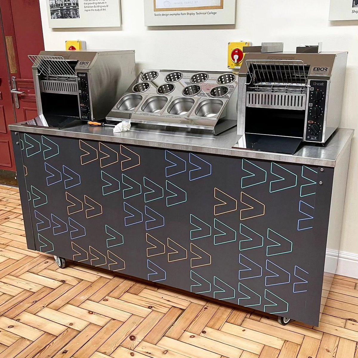 Space3Creative's tweet photo. The cafeterias at @shipley_college are all ready to welcome their students back in September with their lovely new graphics that we applied to the servery units this week! #shipleycollege #cafeteria #cafeteriagraphics #foodhall #shipley #saltaire #schoolgraphics #collegegraphics https://t.co/mIAX4kDoMF