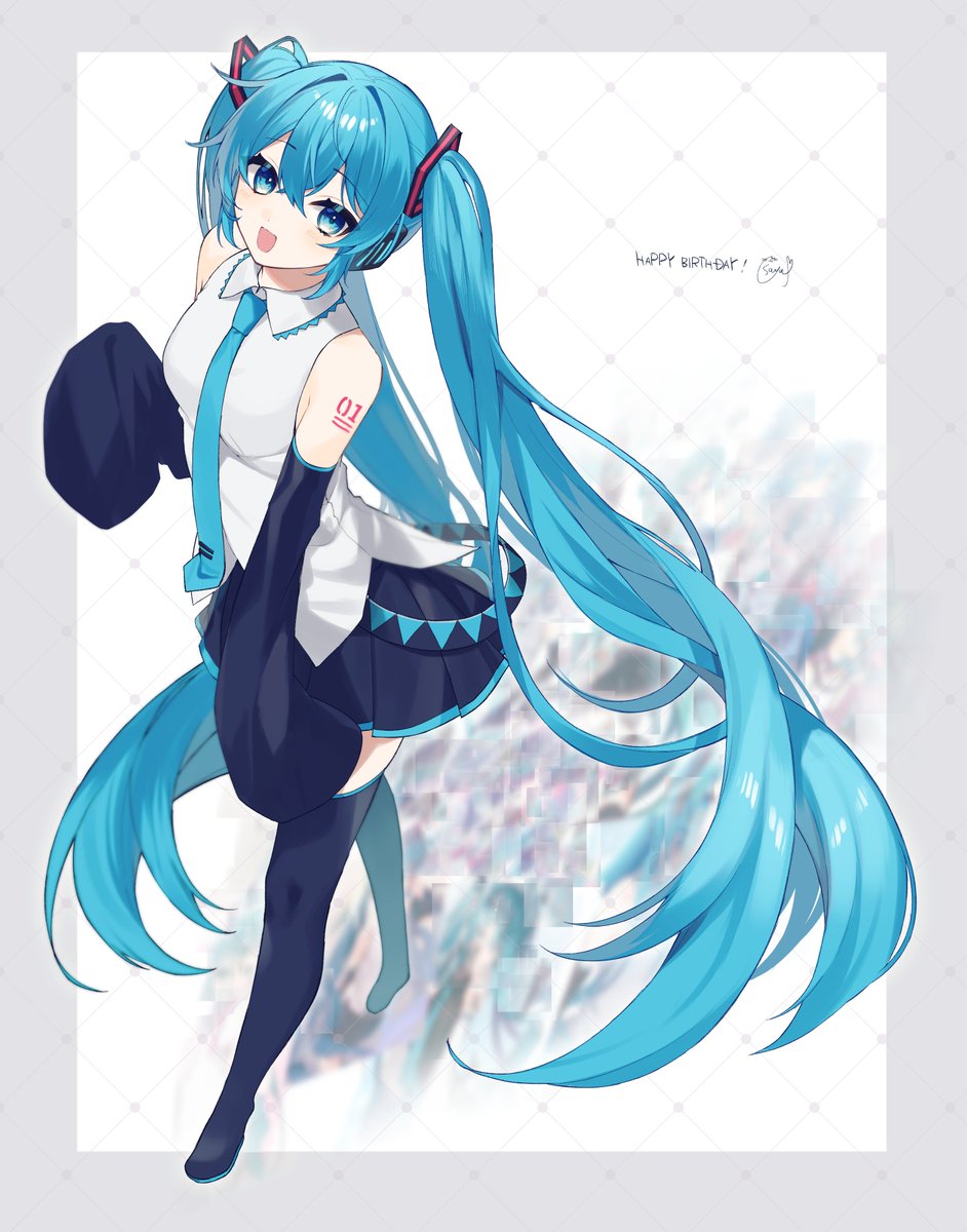 hatsune miku 1girl solo long hair skirt twintails necktie detached sleeves  illustration images
