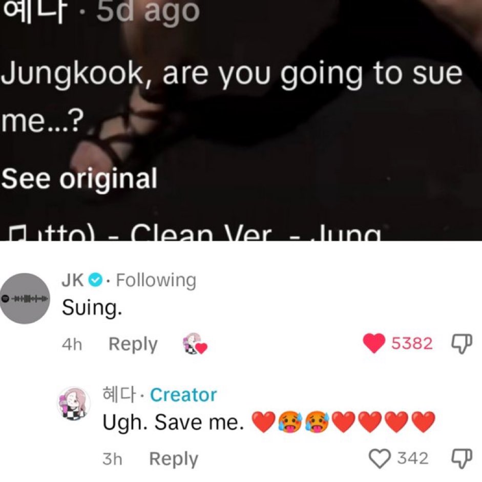 itsbtszone's tweet photo. JUNGKOOK’S REPLY ON THIS TIKTOK I AM CRYING 😭😭😭 https://t.co/tSHBk183Gf