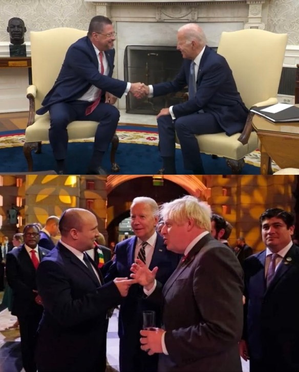 ProfeArielMora's tweet photo. Pasaron más de 15 años para que un presidente de Costa Rica tuviera una invitación de esta importancia internacional🇨🇷. Sin embargo,  ayer en una publicación un "progre" replicó que Carlos Alvarado también tuvo esos acercamientos. Busqué,  y esta fue la foto más cercana que encontré de dichos "acercamientos"