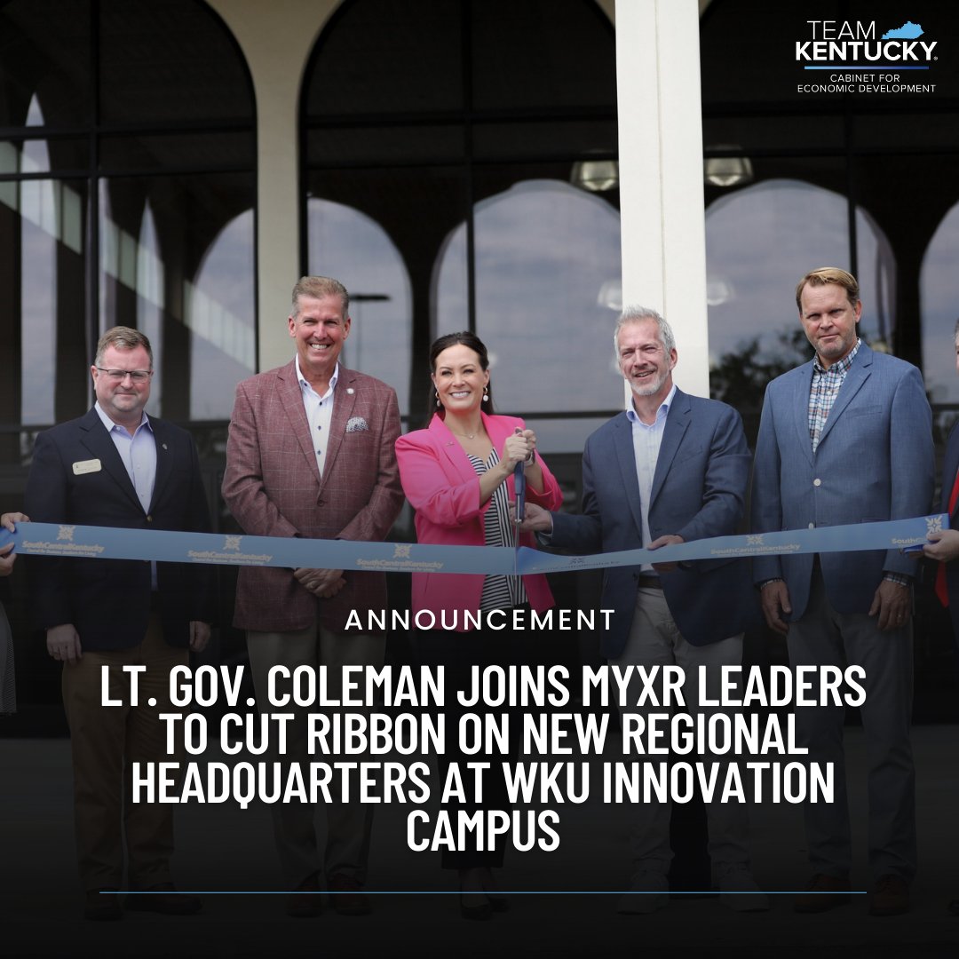 CEDkygov's tweet photo. Yesterday, @LtGovColeman, along with state and local officials, joined @MYMYXR to celebrate the opening of their regional headquarters at Western Kentucky University (WKU) Innovation Campus, expecting to create more than 60 full-time jobs.

Read more: https://t.co/07DtJKyefG https://t.co/dKVxt2oFl4