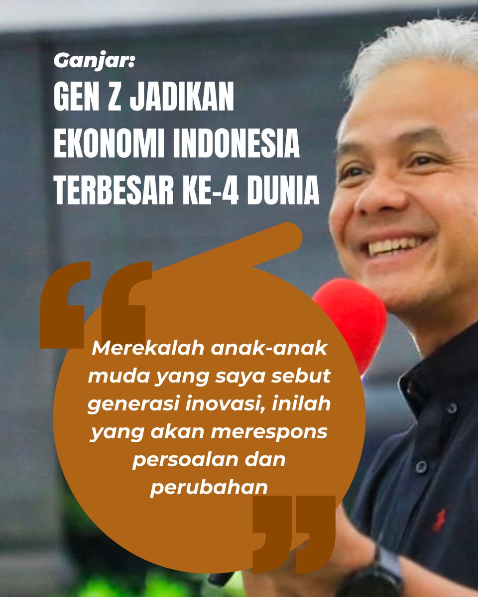 Pak Ganjar Pranowo membeberkan kontribusi penting generasi Z untuk mewujudkan Indonesia menjadi negara dengan ekonomi terbesar ke-4 dunia di tahun 2050.

Ganjar untuk semua, Ganjar the next Jokowi ✊

Sosok Ganjar Pranowo
#JatengSelaluDihati