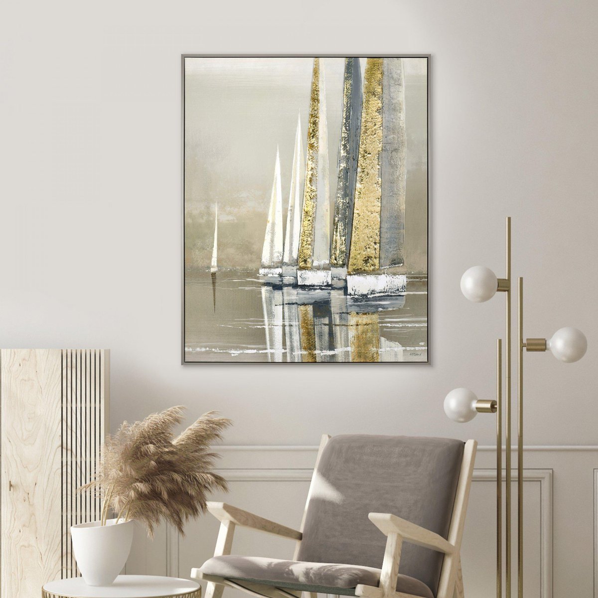 With its beautiful colour palette and gold foil embellishment, this work, part of our Affordable Art collection is back in stock today. A very generous 103cm x 83cm it's yours for £179 - in store now!

#New #AffordableArt #ModernArt #SailingBoats #Serenity #ArtBoutique #Knutsford