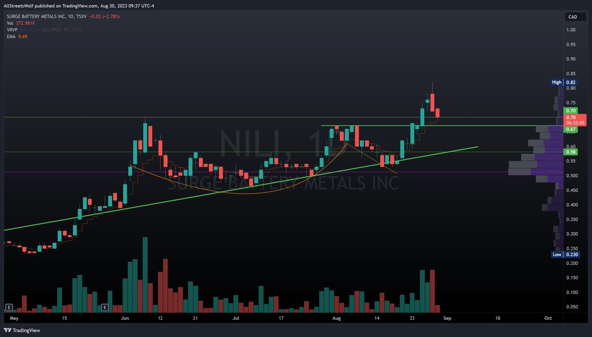 AllStreetsWolf's tweet photo. $NILI.V @SurgeBattery Breakout back test in play

Stocks dont run 60% without needing to catch their breath but after yesterdays news about all holes hitting favorable Lithium claystone including their 1000M step out increasing strike to 3000M &amp; with assays &amp; MRE incoming... 😏 https://t.co/azsMNp3OIP
