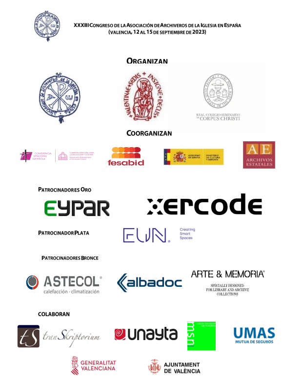 AAIE_archiverxs's tweet photo. Gracias a todos los patrocinadores del #Congreso de la @AAIE_archiverxs que va a tener lugar en Valencia @archivalencia @fesabid @ArchivosEst #eypar @xercode #eun #astecol #artememoria #msndokultalde @transkriptorium #umasseguros @Unayta @albadoc_es https://t.co/6FRiDzLv8X