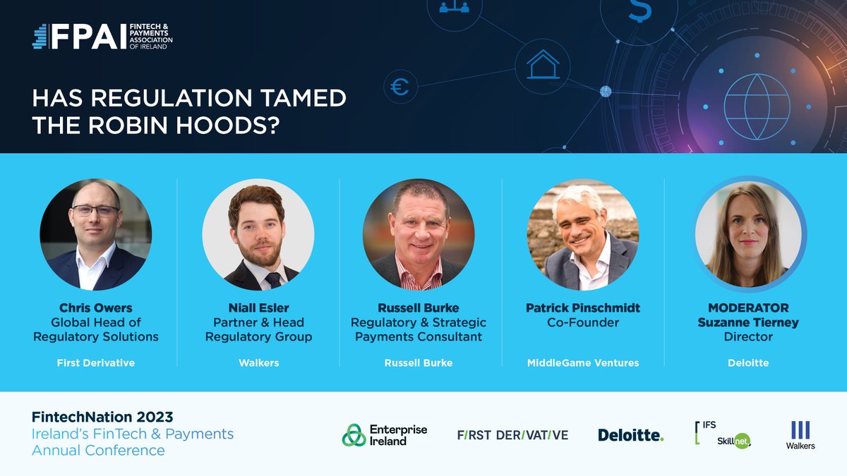 BPFINews's tweet photo. Countdown is on for #FinTechNation 2023, 15th Sep at the Marker, Dublin: https://t.co/4HSOURYqNw. Our first panel of the day features a stellar line up from @FDTplc, @WalkersGlobal, Russell Burke, @middlegamevc and @DeloitteIreland. Get your tickets now. https://t.co/ywfop1kjJu