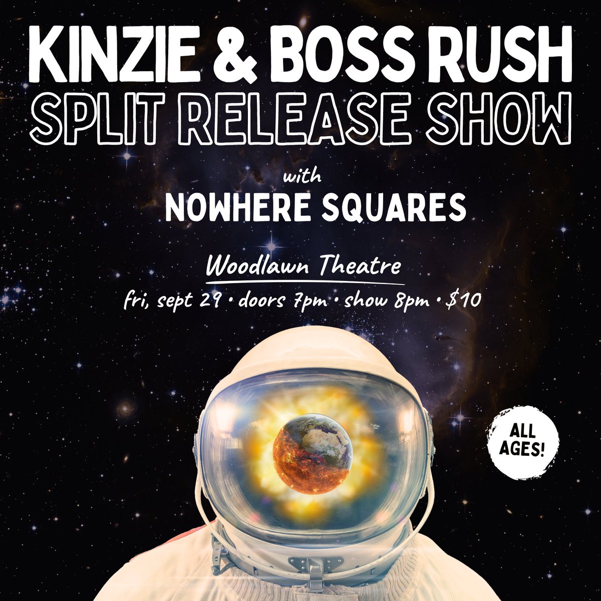 We're releasing a Split EP with <a href="/kinzie_band/">KinZie</a>! Come to the release show with KinZie &amp; Nowhere Squares at Woodlawn Theatre on Sept. 29 -- All Ages! Ticket link: rb.gy/9l3ec