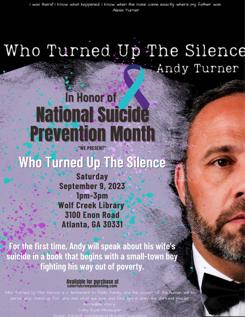 Join Andy Turner at the Wolf Creek Library September 9th in honor of National Suicide Prevention Month!