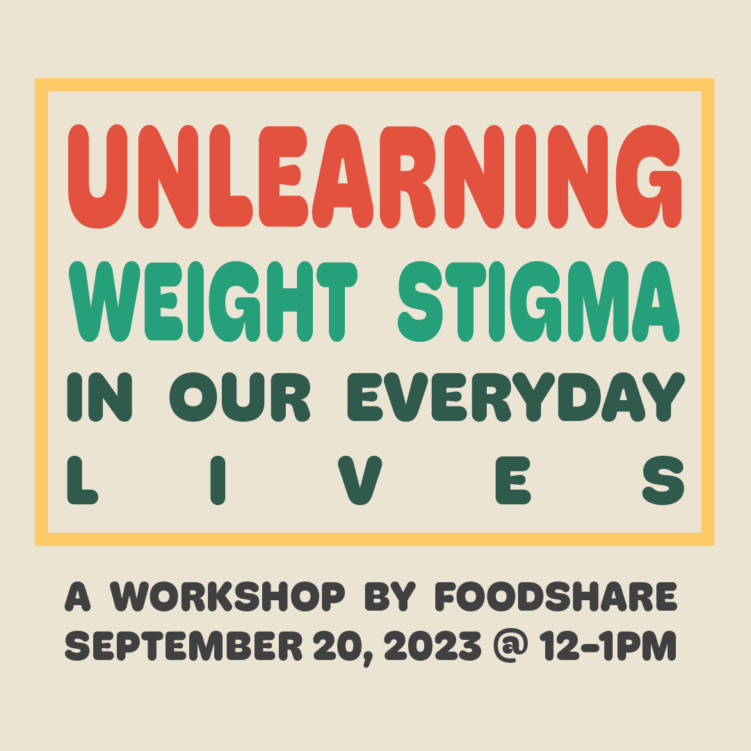 Please join us Sept 20 for a lunch &amp; learn session, Unlearning Weight Stigma in Our Everyday Lives with Asam Ahmad.

We'll be discussing the ways anti-fatness is rooted in racial, colonial, gender &amp; food injustice + what we can do to combat it.

Register: eventbrite.ca/e/unlearning-w…