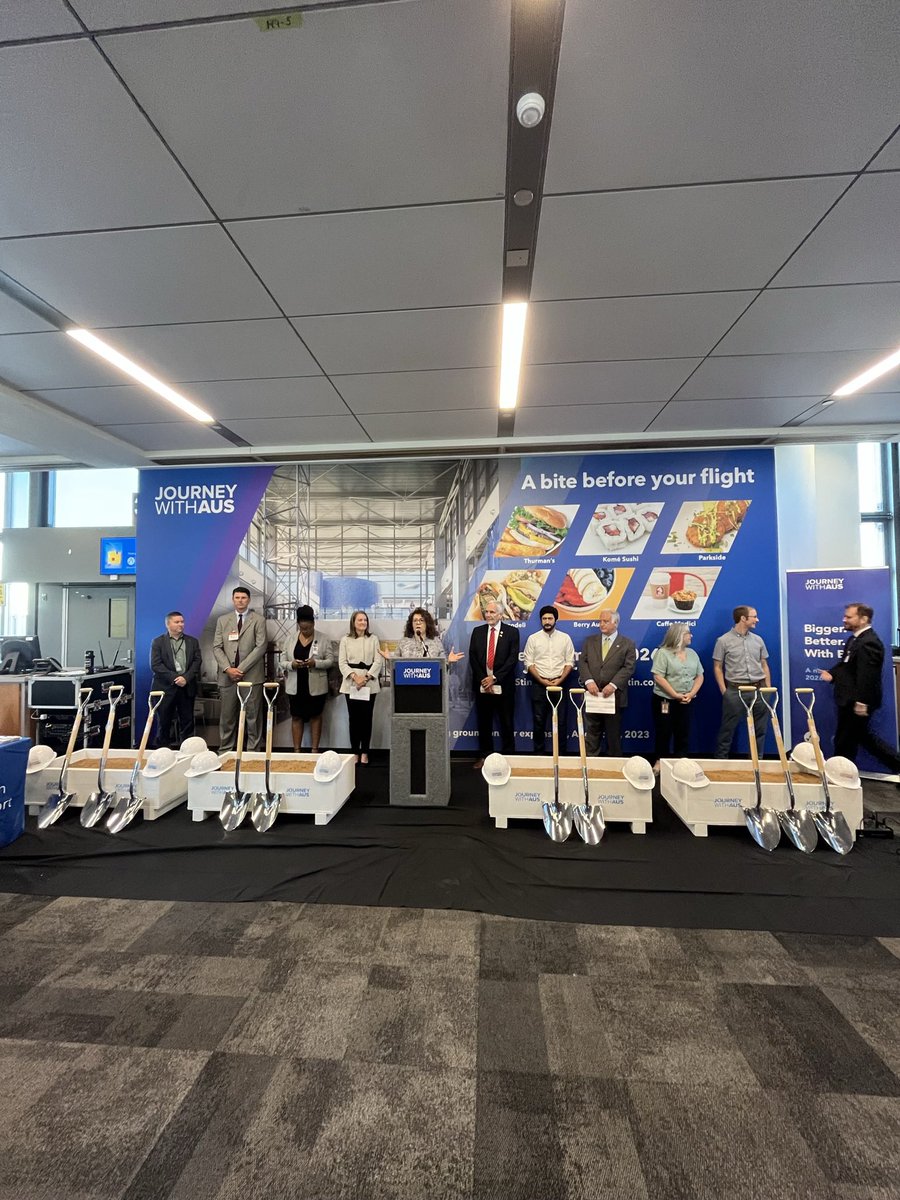 AustinAirport's tweet photo. We’re welcoming to the terminal special guests @RepLloydDoggett, @RepCasar and @KirkPWatson - thank you for joining us on our special day ✈️ Let’s break ground on this West Gate Expansion already 👏🏼👏🏼👏🏼 https://t.co/KKkRVhERXM