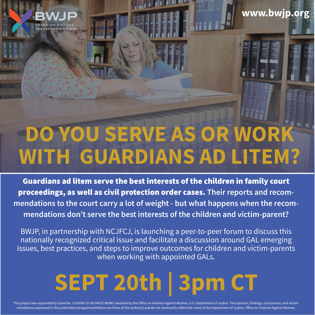 Are you a Guardian Ad Litem, or work with them? Please join us in this self-paced peer-to-peer forum to discuss GAL emerging issues, best practices, and more. Register Here: ngbvlc.org/Courses/Course…