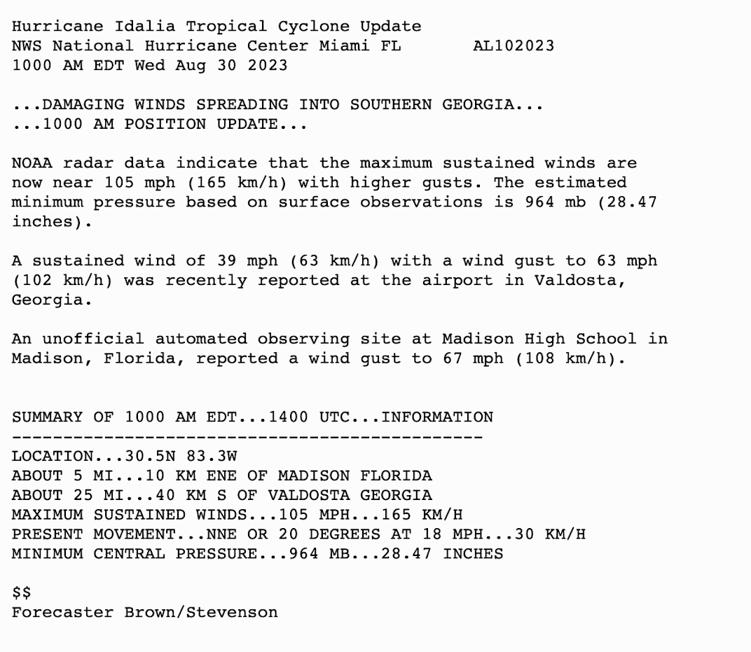10 AM EDT Hurricane #Idalia Update: Damaging winds spreading into southern Georgia.