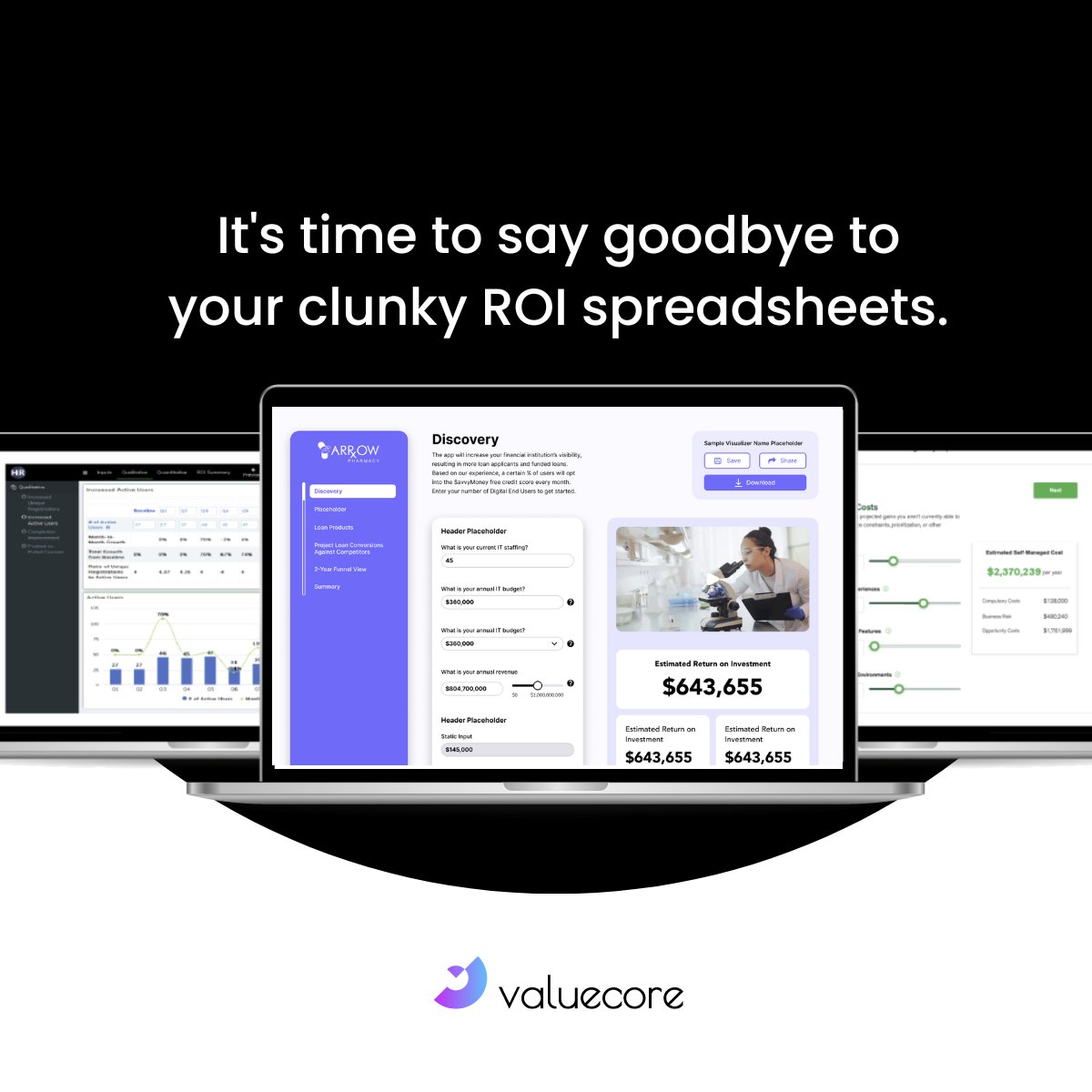 It's 2023. Get rid of spreadsheets that can't keep up with real-time ROI visualization.
No more waiting for proposals and reports.

Try out ValueCore for free: bit.ly/3qWqg4o

#ValueCore #ValueSelling #ROI #Value #DataVisualization