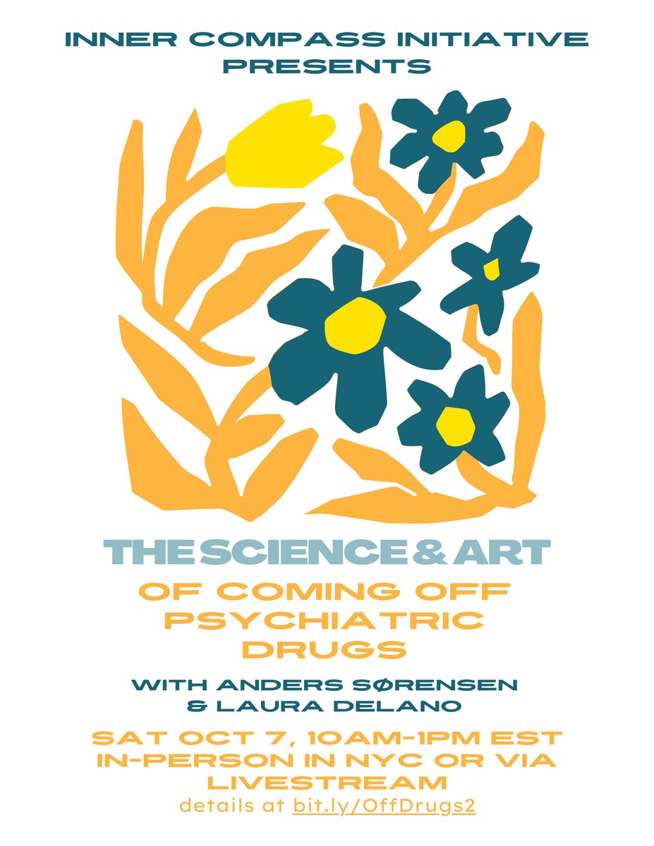 LauraDelano's tweet photo. Join me + Anders Sørensen for an upcoming @_innercompass event in NYC + via livestream on the science behind safer psych drug tapering, the nitty-gritty of how to actually taper as safely/successfully as possible, + practical strategies for navigating life post-drug. https://t.co/qvq83zFy6I