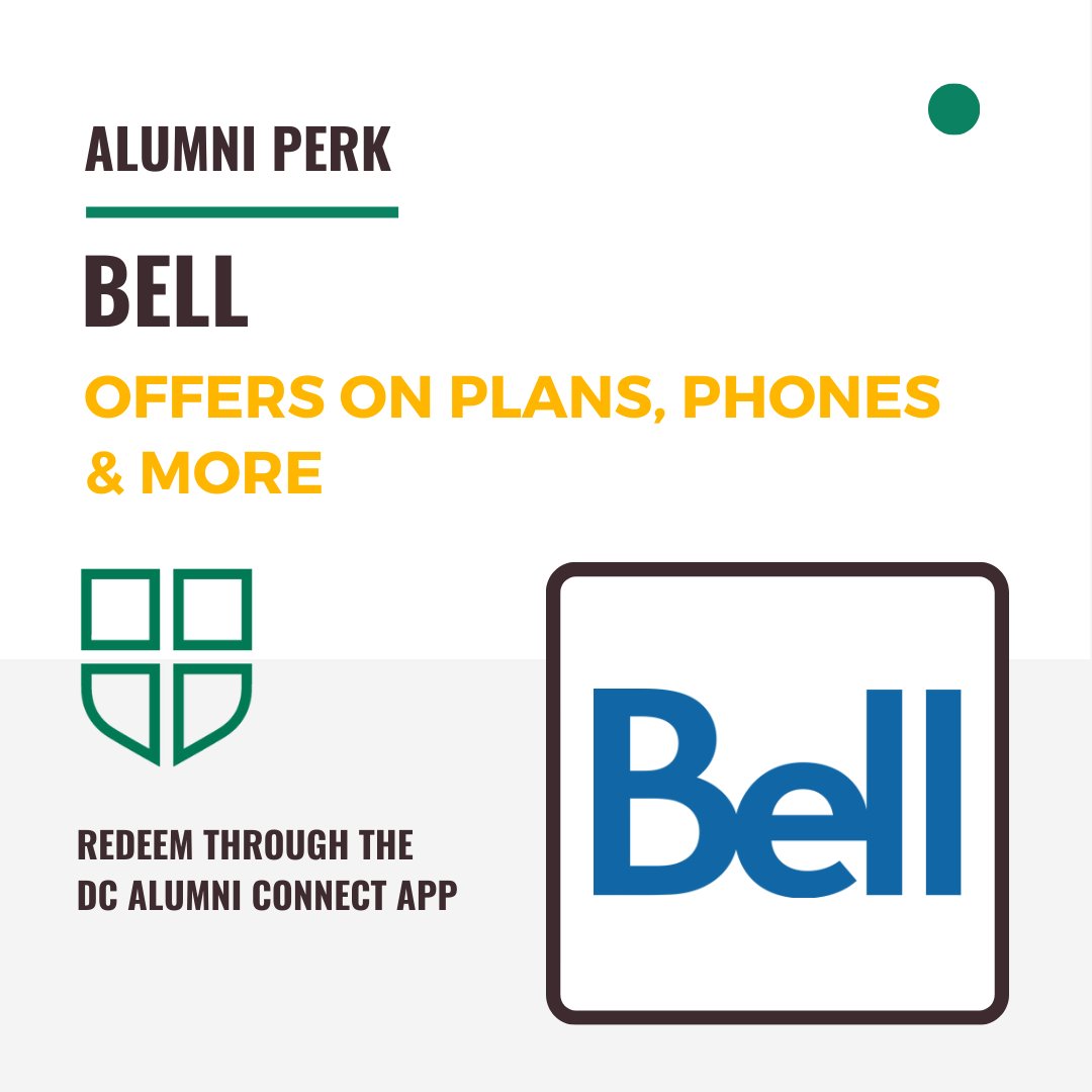 Save up to 30% on unlimited data plans & get discounts on the latest smartphones through the Bell Exclusive Partner Program with Alumni Perks. Download the DC Alumni Connect app or visit dcalumniconnect.ca & click on the Perks tab to learn more and redeem this offer. 📲