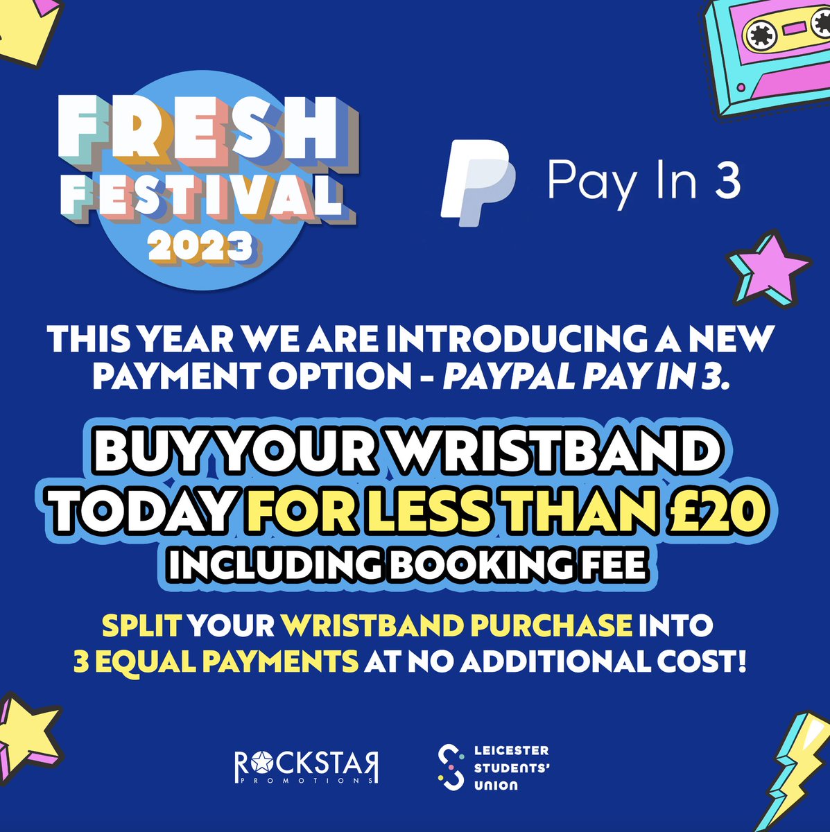 Get ready for Freshers 2023 🙌

This year, you can buy your wristbands using PayPal Pay in 3 👍

Buy from the Rockstar Promotions app on App Store📱 Google Play ▶️  (search 'Rockstar Promotions' to download the app) or online at rockstarpromotions.co.uk 🖥️