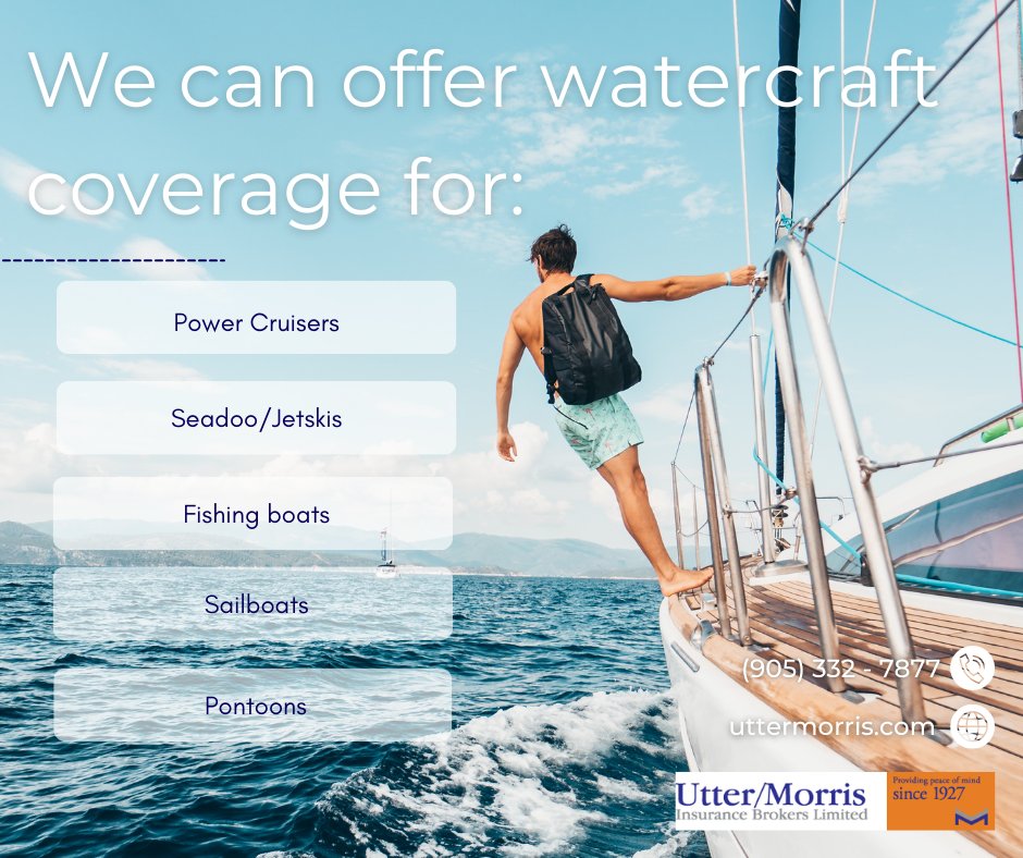 UtterMorris's tweet image. We can provide stand-alone policies for your watercraft, or some types of boats may actually be covered under your personal property insurance policy. However, with property policies there are limitations to size, value and power of the boats covered.

#watercraftinsurance