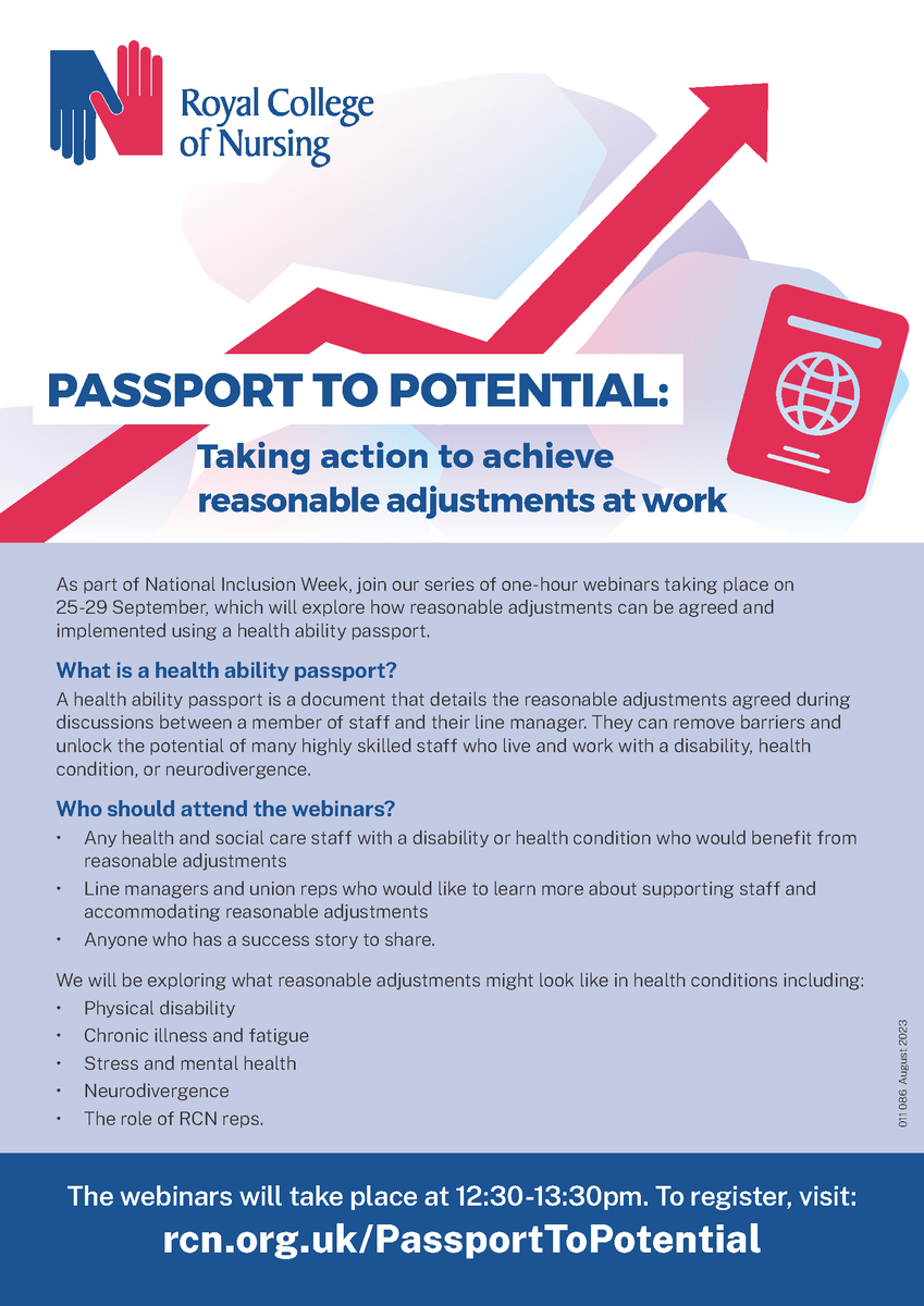 #RCNReps We have a cracking poster to promote our Passport to Potential webinars in September. You can order from RCN Publications, quoting publication number 011 086