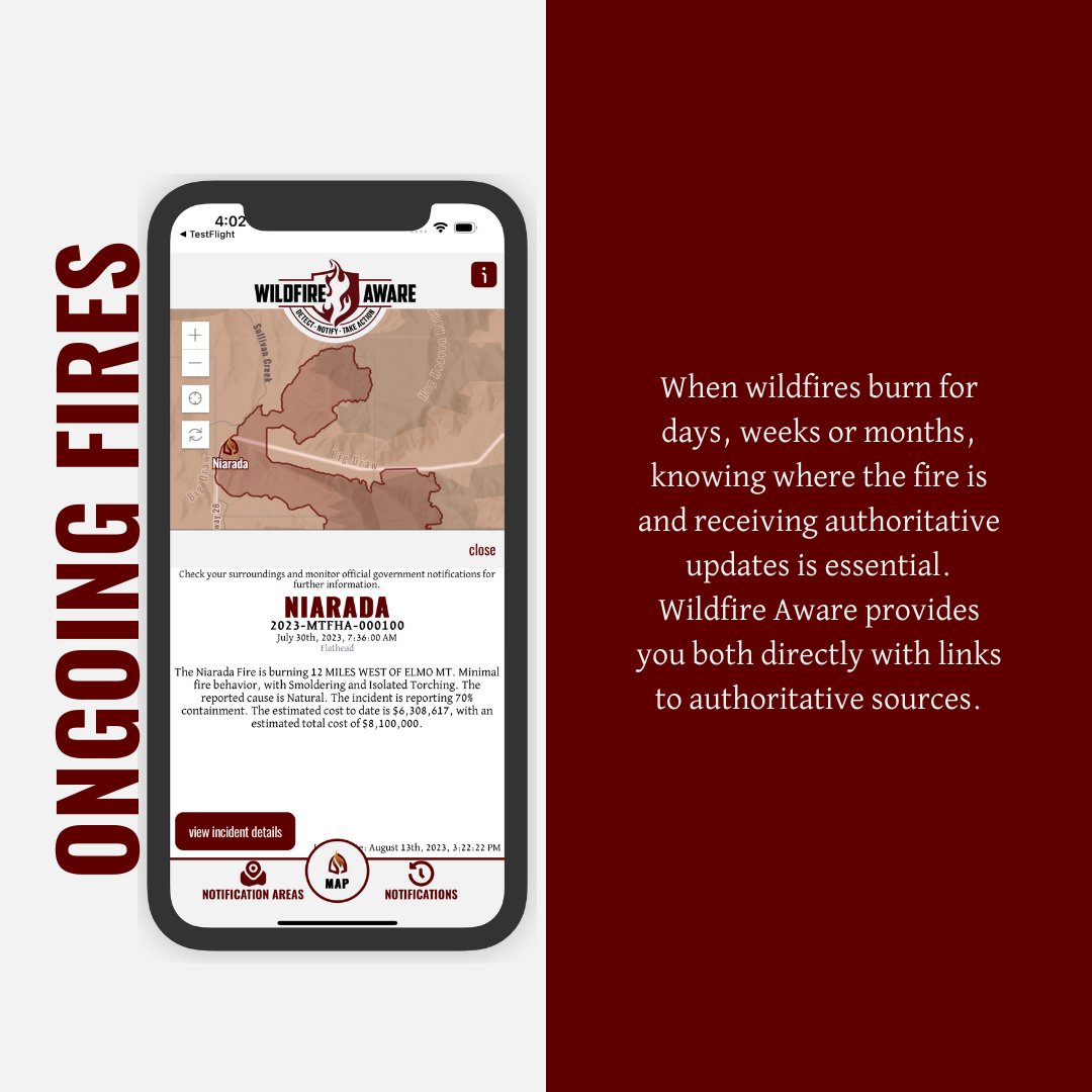 When wildfires burn for days or months, knowing where the fire is and accessing authoritative updates is essential to being #WildfireAware. As a subscriber, receive notifications directly on your phone when new information is available. #BeWildfireAware