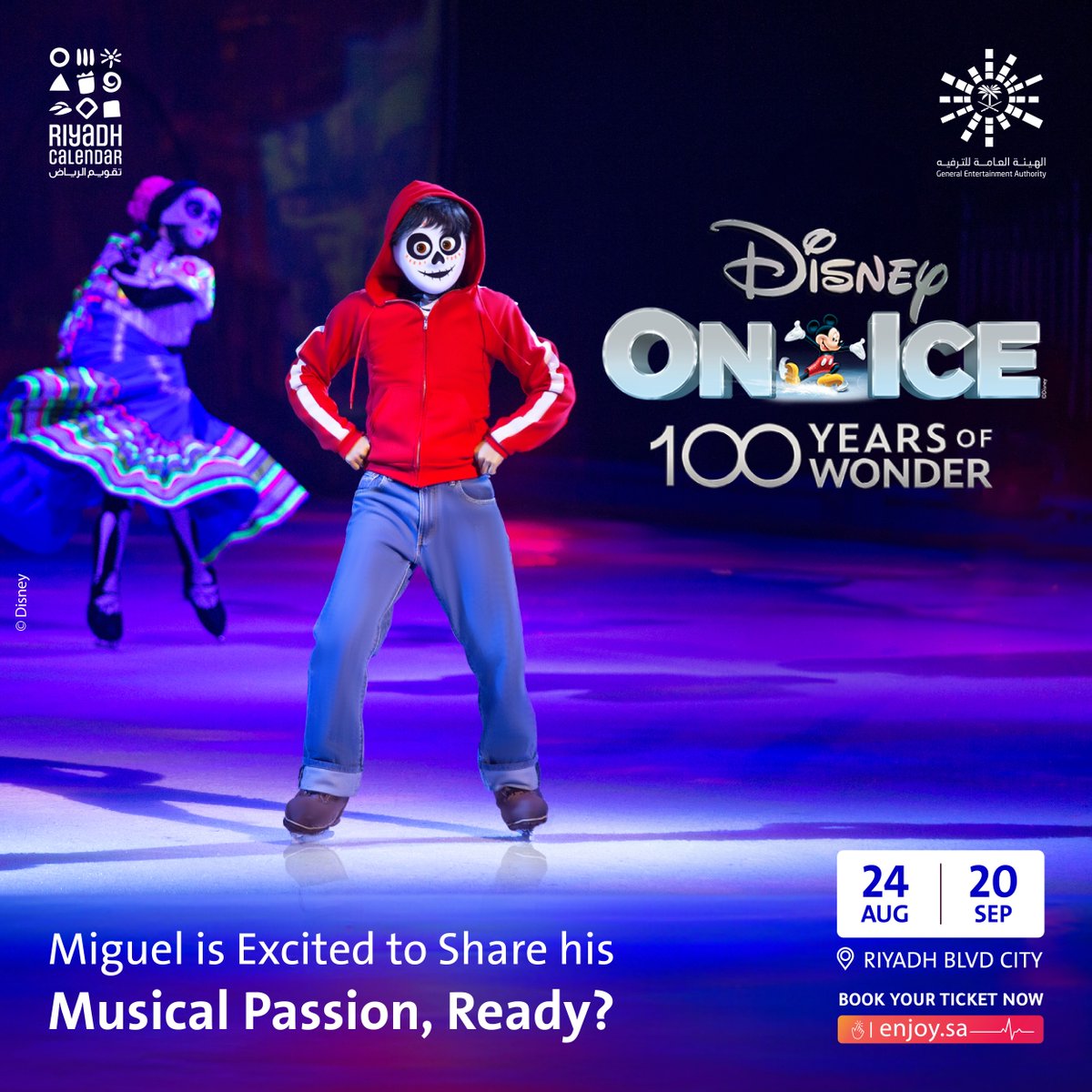 RiyadhSeason's tweet photo. Miguel the musician is excited to celebrate #DisneyOnIce 100 years of wonder with you ❄️❤️🎸
📍#BlvdRuhCity

Book your ticket, until 20 Sep 🎟️
https://t.co/kaKtDYlUGE

#RiyadhCalendar https://t.co/gtYrcMPLso