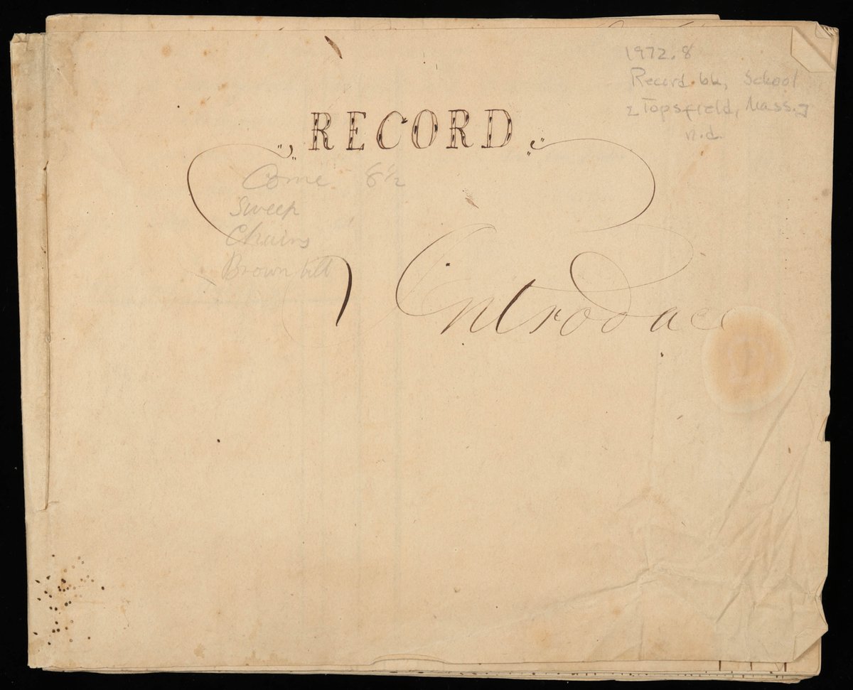 oldsturbridge's tweet photo. This c. 1840-45 record book is a wealth of information about the students of a school in Topsfield, MA. The few small pages contain notes about school supplies purchased, students’ hometowns, attendance, and incomplete lessons. #OSVResearchLibrary https://t.co/RK9EP9Ukxs