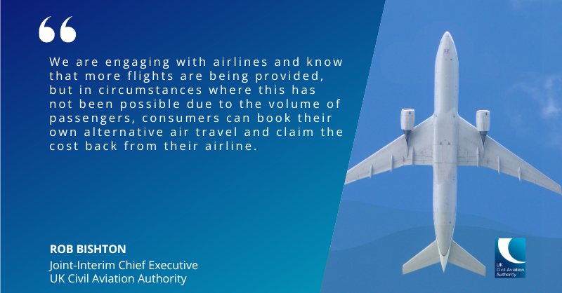 UK_CAA's tweet photo. Due to the ongoing #TravelDisruption passengers are facing, our Joint-Interim Chief Executive, Rob Bishton, has issued further advice for those affected.

Know your rights 👉 https://t.co/SpZerkWaCT