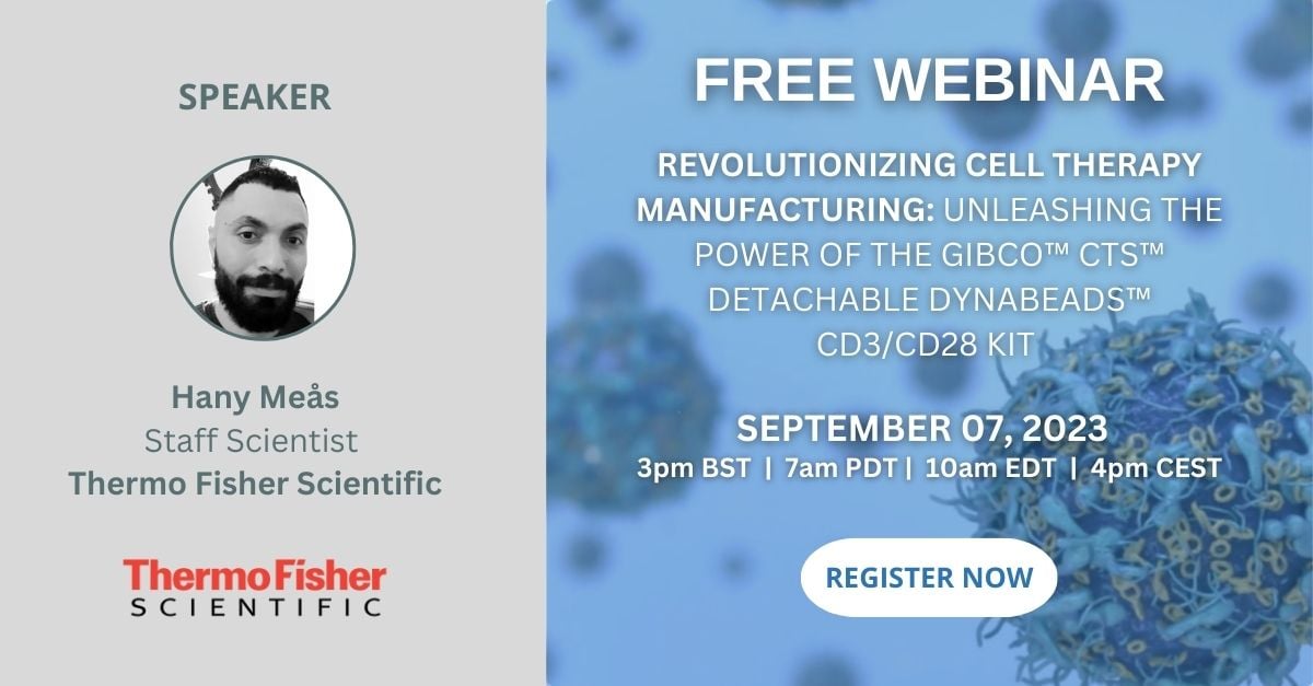 oncocelltherapy's tweet photo. Join Hany Meås from @thermofisher September 7, at the Revolutionizing Cell Therapy Manufacturing Webinar where we will discuss reducing manufacturing time, improving processes and driving consistent performance.

Register now - https://t.co/lRpd392QiX 

#CellTherapy #ThermoFisher https://t.co/tCCi5JhNzS
