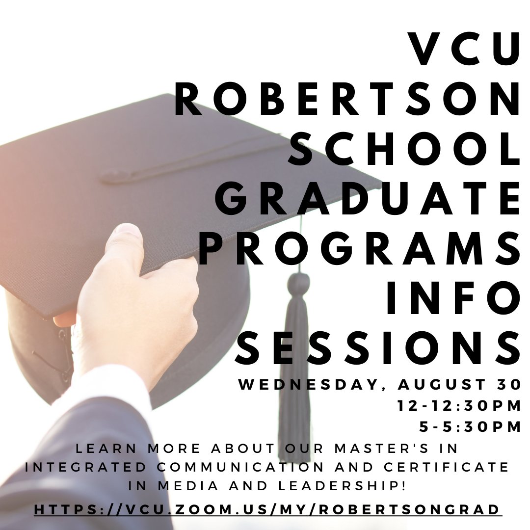 verogarabelli's tweet photo. Are you interested in furthering your education in mass communications but not sure where to start?  Join me and our graduate team today at noon and 5 p.m. at https://t.co/FrqOstwE2B to learn more about our graduate programs! https://t.co/Y6kh5h9zxB