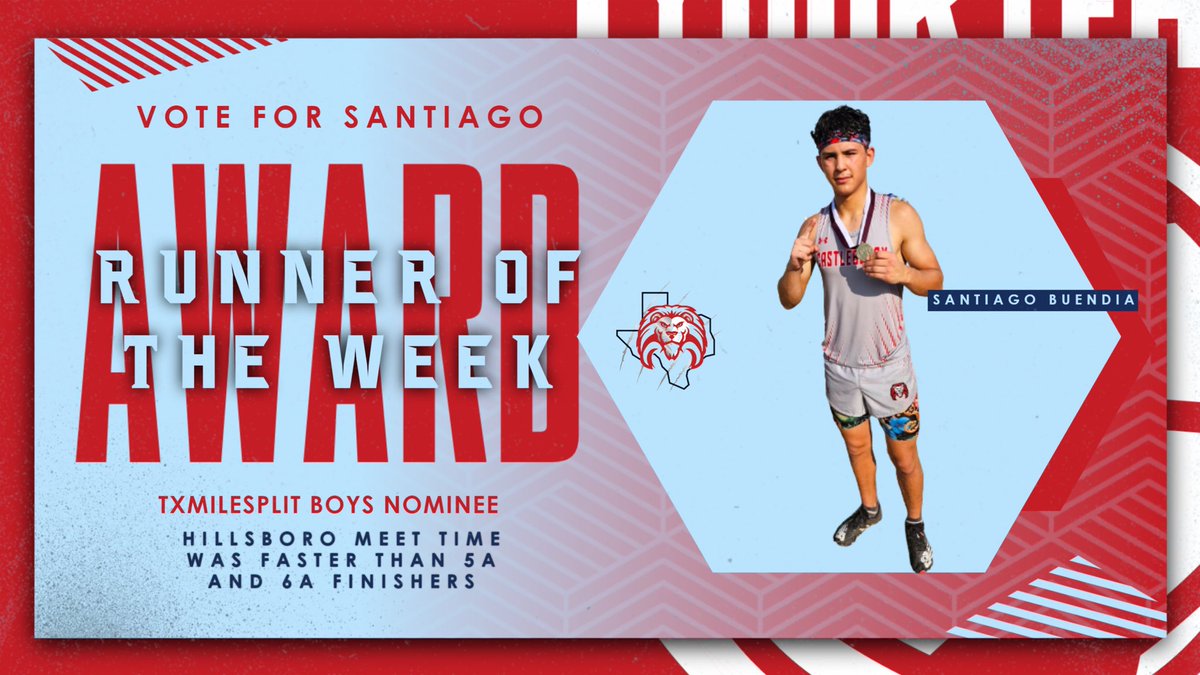 CALLING ALL LION FANS:
CHS Varsity Cross Country runner, Santiago Buendia, is up for TXMilesplit Runner of the Week for finishing 1st at the Hillsboro Invitational. He needs your vote to honor him as the State Boys Runner of the Week! tx.milesplit.com/articles/33791…