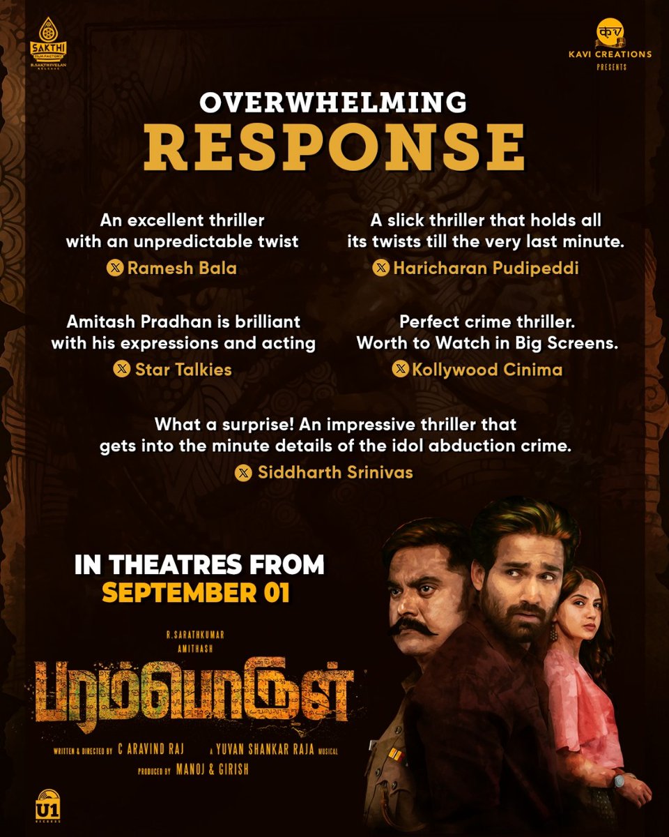 Buckle up to witness the high-stakes showdown of #ParamporulMovie💣💥 A slick thriller that keeps you hooked until the very last minute🔥 Releasing this Friday🍿 A @thisisysr musical🎵 @realsarathkumar @amitashpradhan @kashmira_9 @aravind275 @PoornimaRamasw1 @S_Pandikumar…