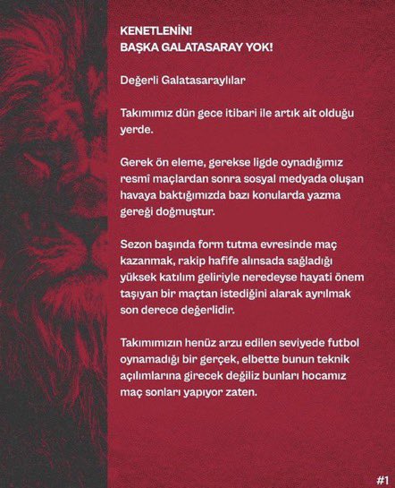 ultrAslanLISE's tweet photo. Galatasarayımız kalanlarla, gelenlerle ve geleceklerle yine Ligi domine edecek, futbolcularımızın form tutmasıyla yine tüm hesapları ve senaryoları altüst edecek.

ŞAMPİYON Hocamıza ve takımımıza inanıyor, Ligde ve Şampiyonlar Liginde sonuna kadar güveniyoruz.

#ultrAslanLİSE https://t.co/KE2YHhxvF3