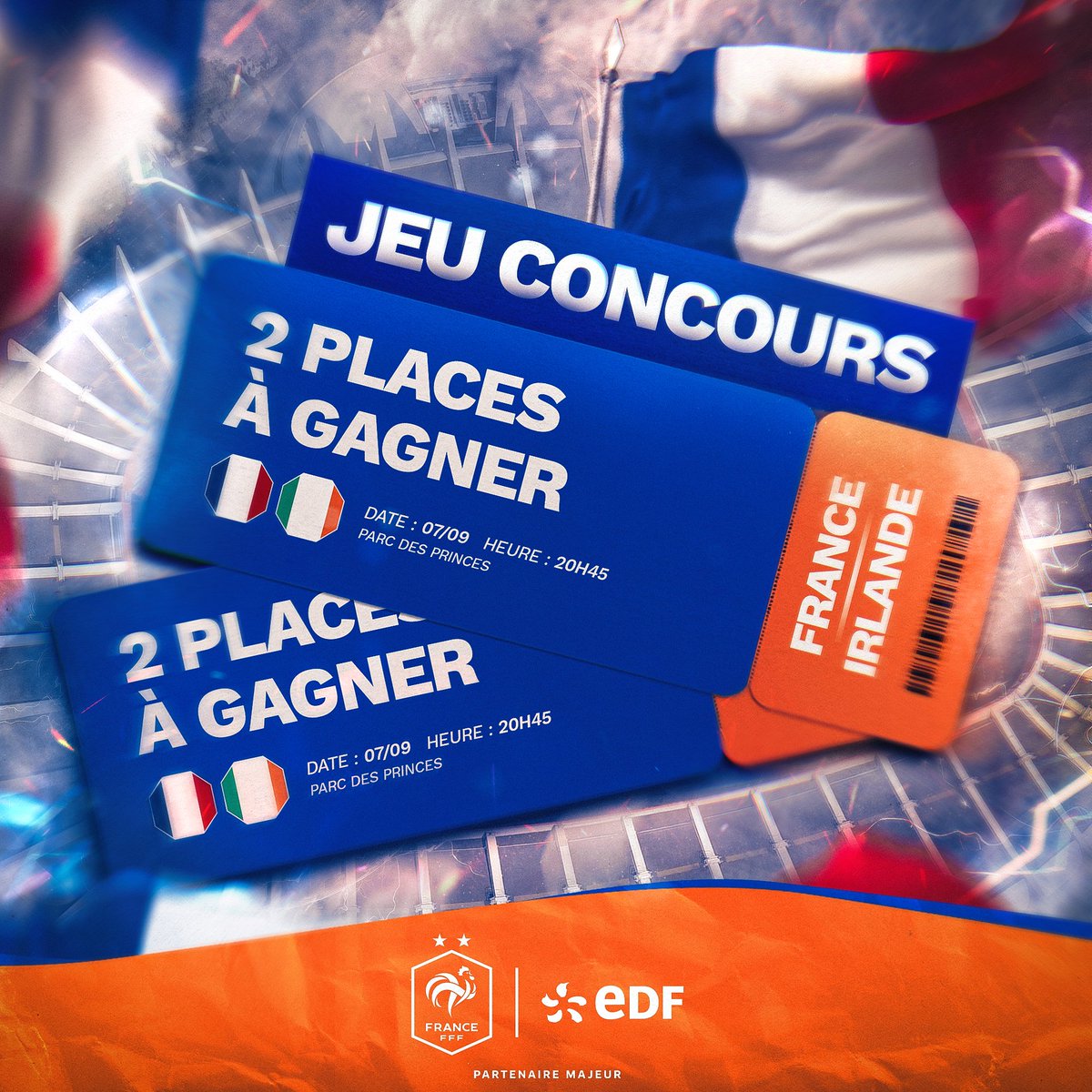 EDF_Foot's tweet image. 🎟 JEU CONCOURS 🎟
Deux ans après son dernier passage, l’Equipe de France revient au Parc des Princes pour affronter l’Irlande et assoir sa 1ère place en tête de son groupe 🔥 Tentez de gagner 2 places pour y assister 😍
Pour participer :
1️⃣ RT ce tweet
2️⃣ Follow @energiedufoot