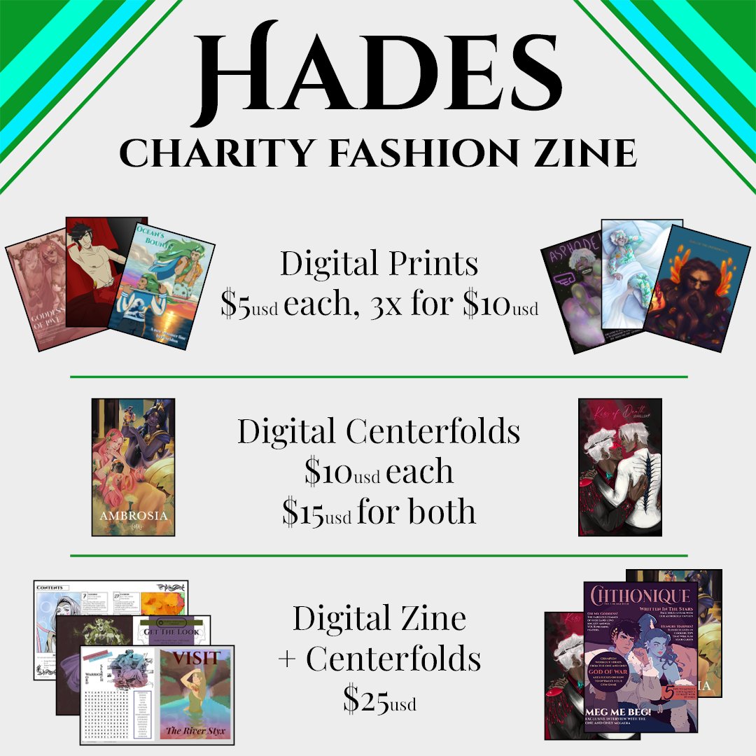 FanartForChange's tweet photo. The sale includes a stunning 46-page digital “in-universe” fashion mag with themed articles, fake ads, fanart, and more. We also have poster-sized fashion centerfolds and eye-popping single prints.  Donate to Direct Relief and send us the receipt to get your digital gear! https://t.co/3k6oA2wl3Q