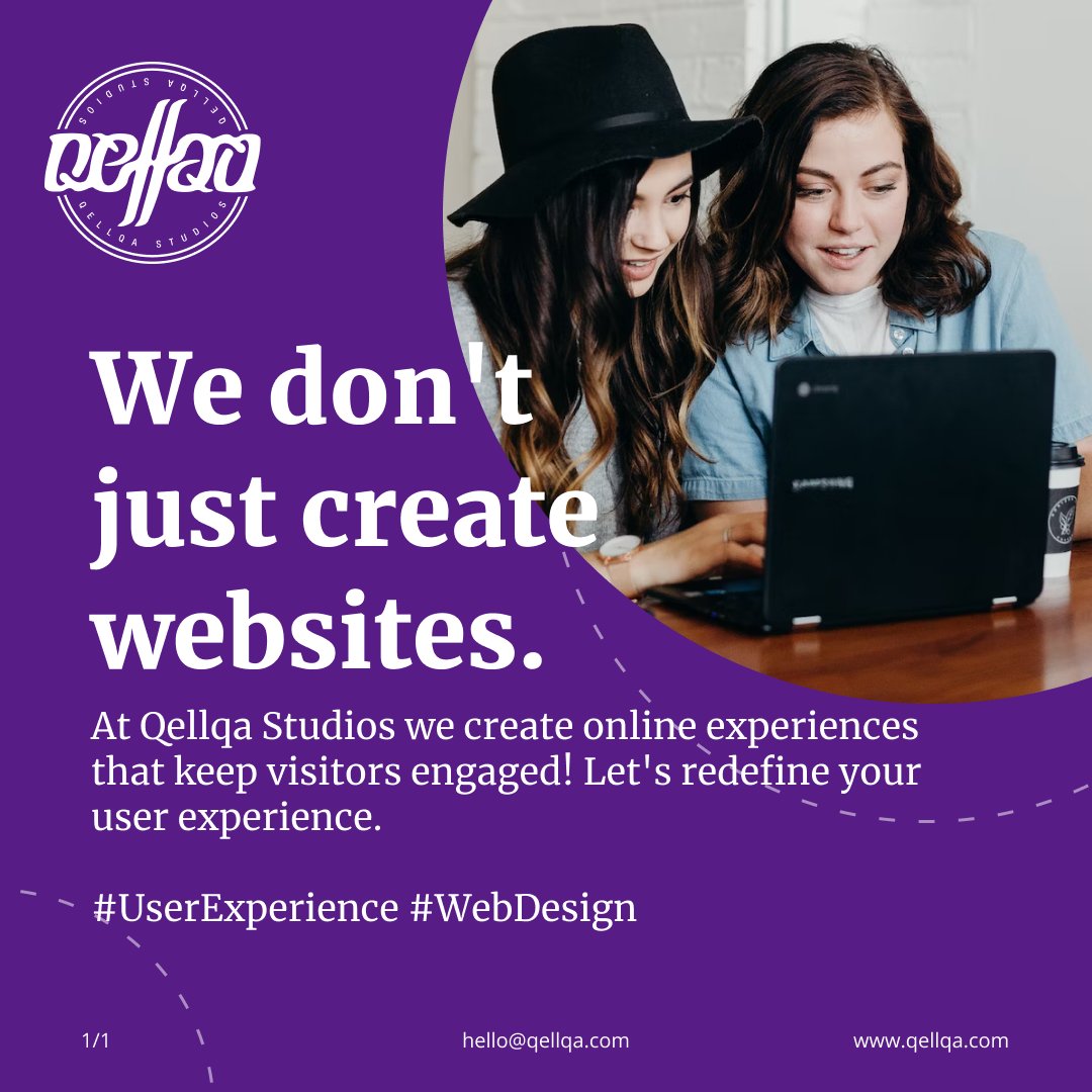 QellqaStudios's tweet photo. We don't just create websites. At Qellqa Studios we create online experiences that keep visitors engaged! Let's redefine your user experience. #UserExperience  #Webdesign https://t.co/Ca3fnxtiCB