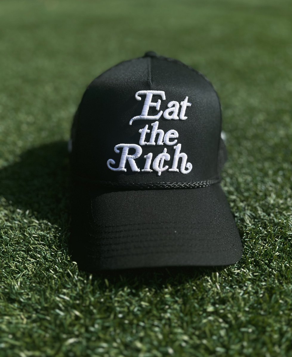 the____south's tweet photo. Eat The Rich trucker hat prototype. 1 of 4-5 pieces that will be released sometime in September, our final drop for Summer 2023. 

#PoliticalStreetwear #EatTheRich https://t.co/6ABUmeBd9f